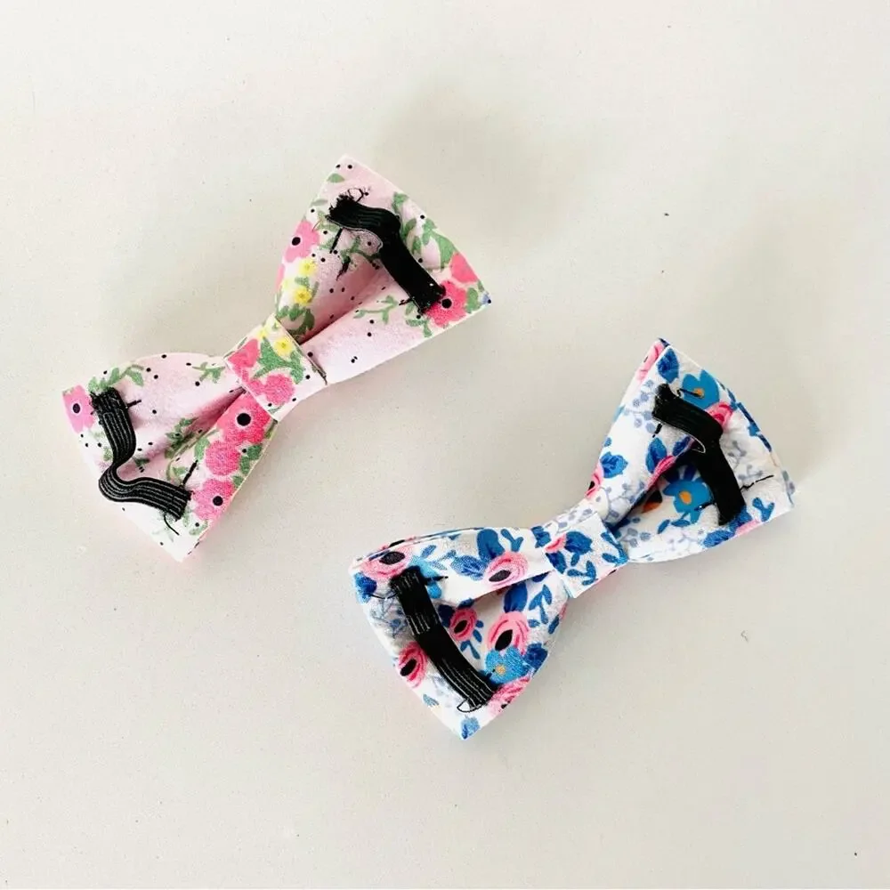 2 NEW HANDMADE Light Blue Pink Blush Floral Dog Cat Pet Collar Elastic Bow Tie